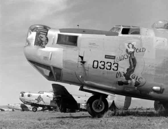 Lines of B-24 Liberators awaiting the scrap heap at Kingman AAF in Arizona after World War II